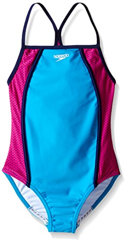 Speedo Little Girls' Mesh Thin Strap 1 Piece, Pop Blue, 7