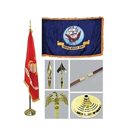 Navy 4ft x 6ft Indoor Flag telescoping Flagpole Base and Tassel