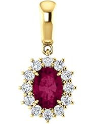 18K Yellow Gold 7.00x5.00mm Oval Cut Rhodolite Garnet and Diamond Pendant -- LIFETIME WARRANTY