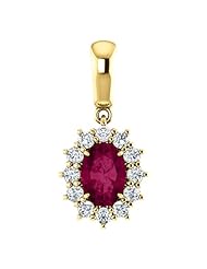 14K Yellow Gold 7.00x5.00mm Oval Cut Rhodolite Garnet and Diamond Pendant -- LIFETIME WARRANTY