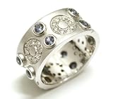 Diamond and Sapphire Set in a Circle Designer Band, 18k White Gold, Ring Size 6 (T.w 1.80)