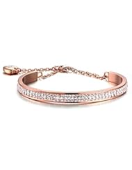Jewelry: Fashion Stainless Steel 6mm Width 2 Row of Crystal Rhinestone Bangle Bracelets for Women, Rose Gold - Mealguet