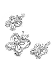 Sterling Silver CZ Garden Butterfly Earring Pendant Set