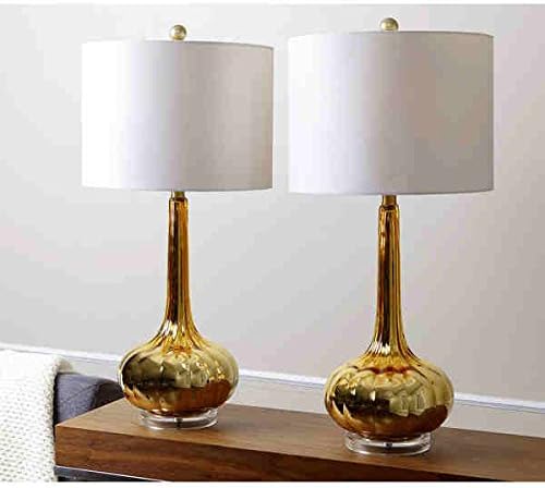 Set of 2 Gold Mercury Antiqued Glass Table Lamp with Ivory Shades