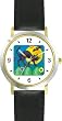 Black Cat and Moon No.2 - WATCHBUDDY&reg; DELUXE TWO-TONE THEME WATCH - Arabic Numbers - Black Leather Strap-Size-Women's Size-Small