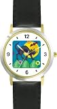 Black Cat and Moon No.2 - WATCHBUDDY&reg; DELUXE TWO-TONE THEME WATCH - Arabic Numbers - Black Leather Strap-Size-Women's Size-Small