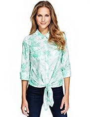 Pure Cotton Toile Print Front Tie Shirt