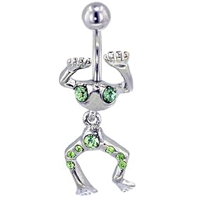 Pugster Light Green Crystal Dangling Frog Dangle Belly Ring by 