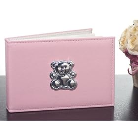 Pink Leather Photo Album w Silver Teddy Bear Applique (Set of 72) by Wedding Favors & BaShower Gifts