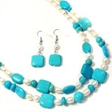 Beautiful Genuine Turquoise and Fresh Water Pearl Beaded Necklace and Earrings Set Double... by Necklaces Ks Charming Designs