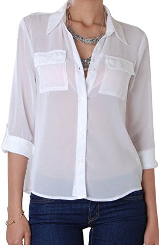 Humble Chic Women's Button Down Blouse - Long Sleeve Chiffon Shirt