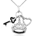 10k White Gold Key, Heart and Crown Black and White Diamond Charm Pendant (1/3 cttw, I-J Color, I2-I3 Clarity), 18
