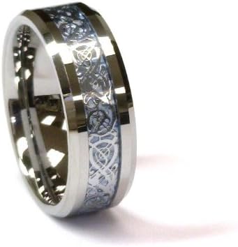 8Mm Silver Celtic Dragon Tungsten Carbide Ring Men Jewelry Wedding Band All Size