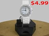 New Finesse White Watch w/ Stones Silicone Band FREE Extra Battery