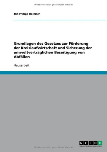 Grundlagen des Gesetzes zur F�rderung der Kreislaufwirtschaft und Sicherung der umweltvertr�glichen Beseitigung von Abf�llen
