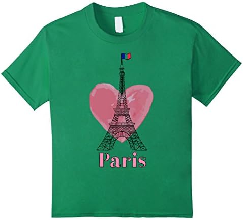 Kids Love Paris t shirt, France Flag &amp; Heart tshirt 10 Kelly Green