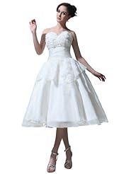 Tea Length Organza Sweetheart Wedding Dress 