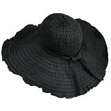 Black Ruffled Wide Wired Brim Floppy Sun Hat