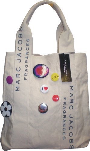 MARC JACOBS CANVAS SHOPPER / TOTE BAG WITH BADGES