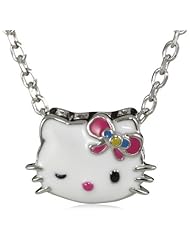 Hello Kitty by Simmons Jewelry Co. "Flirty Kitty" White Rhodium Plated Enamel Fill Slide Pendant Necklace
