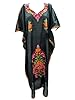 Black Kashmiri Embroidered Silk Boho Long Caftan