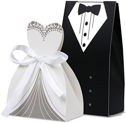 100pcs Tuxedo &amp; Dress Groom Bridal Wedding Party Favor Gift Ribbon Candy Boxes