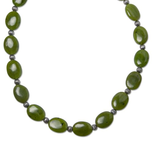 Sterling Silver Nephrite Jade Beaded Necklace