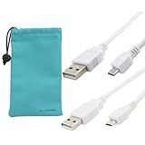GTMax 2-Pack White (6ft + 3ft) Micro USB Sync and Charging Dock Connector Data Cable for Samsung Galaxy S IV / S4 GT-I9500, Galaxy Note 2 N7100, Note 8 GT-N5100 / GT-N5110 + Microfiber Case