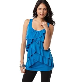 Buy AGB Top, Sleeveless Tiered Ruffle Scoopneck by AGB