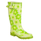 Retro Floral Rain Boots - Green