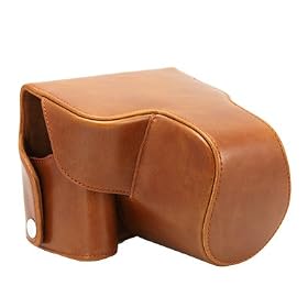 Protective Camera Case Bag Cover Protector for Leica V-LUX3 Lux 3 Camera / Detachable With Shoulder Strap & Tripod Mount Hole / Soft Layer Brown