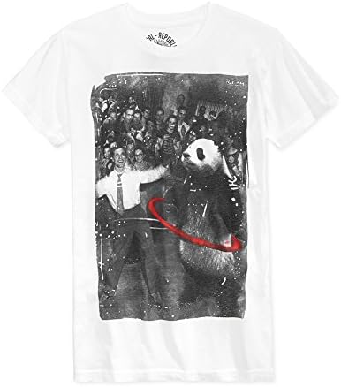 Social Republic Mens Hula Hoop Panda Graphic T-Shirt white L