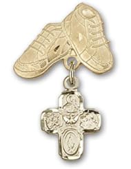 14kt Gold Baby Badge with 4-Way Charm and Baby Boots Pin