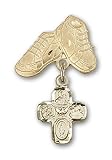 14kt Gold Baby Badge with 4-Way Charm and Baby Boots Pin