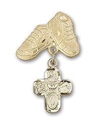 14K Gold Baby Badge with 4-Way Charm and Baby Boots Pin