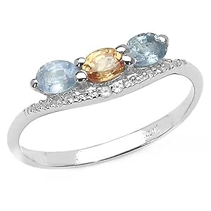 0.80 Carat Genuine Orange, Blue Sapphire & White Topaz Sterling Silver Ring