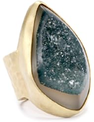Heather Benjamin "Animal Agate" Yellow Gold-Plated Large Green Teardrop Druzy Ring