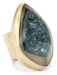 Heather Benjamin "Animal Agate" Yellow Gold-Plated Large Green Teardrop Druzy Ring