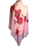silkNOW Pink Hand Painted 100% Pure Silk Chiffon Georgette Scarf with Beautiful Multi Colored Floral Pattern