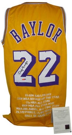 Elgin Baylor Autographed/Hand Signed Los Angeles Lakers Yellow TB Prostyle Jersey w/ Embroidered Sta