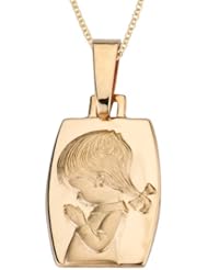 14k Yellow Gold or White Gold Praying Girl or Boy Medal Necklace, 18"