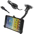 Mobilizers: 2 In 1 Made To Measure In Car Windscreen Suction Mount Holder Cradle With 360 Degree Rotation Feature + Car Charger Kit For Samsung Galaxy Note I9220 / N7000
