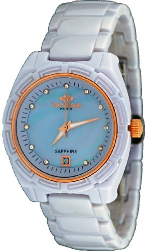Oniss #ON7702-L Women's Rose Trim Crystal Index MOP Dial Lavendar Ceramic Watch