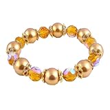 Bracelet - B17 - Fire Polished Glass and Glass Pearl Beads - Stretch ~ Gold