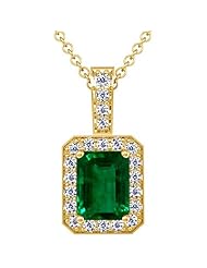 14K Yellow Gold Emerald Cut Emerald And Round Diamond Pendant (GIA Certificate)