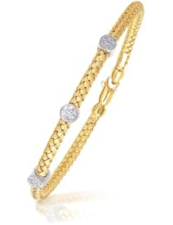 14K Two-Tone Gold Diamond Accent Station Basket Weave Bracelet