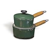 IMAGE OF World Cuisine 6-1/4-Inch Diameter Red Enamel Cast-Iron Sauce Pan with Wooden Handle