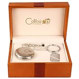 Colibri Hunting Case Silvertone Pocket Watch Date Key Chain Gift Set PWQ096850S