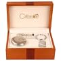 Colibri Hunting Case Silvertone Pocket Watch Date Key Chain Gift Set PWQ096850S