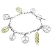 Sterling Silver Peace Signs and Feather Charm .925 Stamp Hypoallergenic Bracelet
